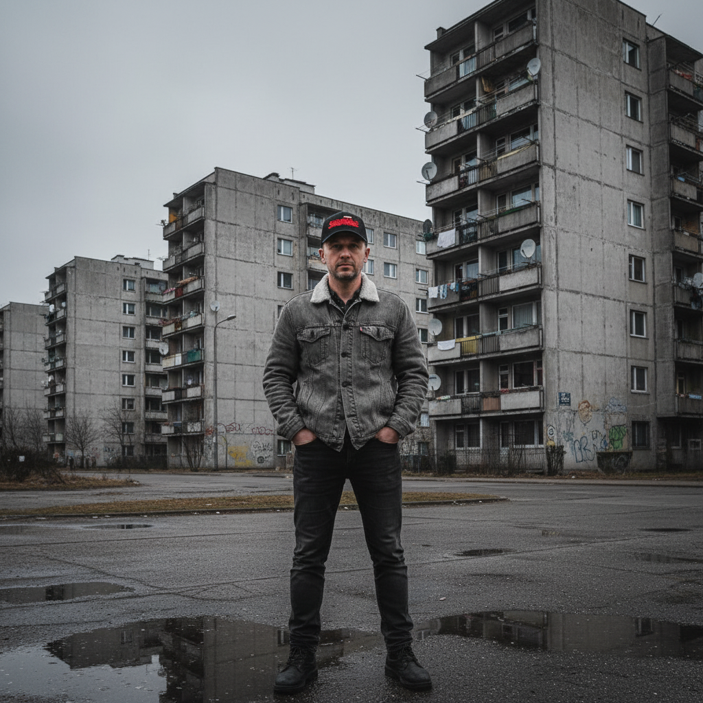 Man at Communist Housing Blocks