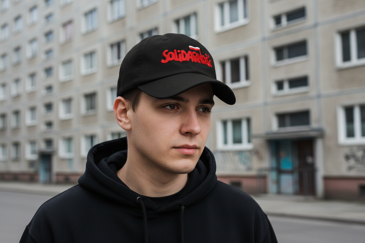Man in black hoodie - Solidarność hat