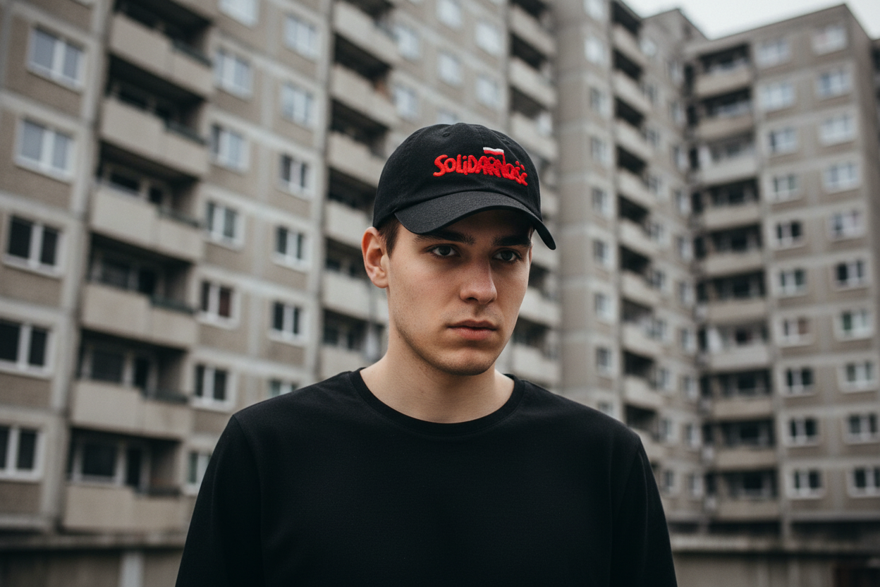 Man in black long sleeve - Solidarność hat