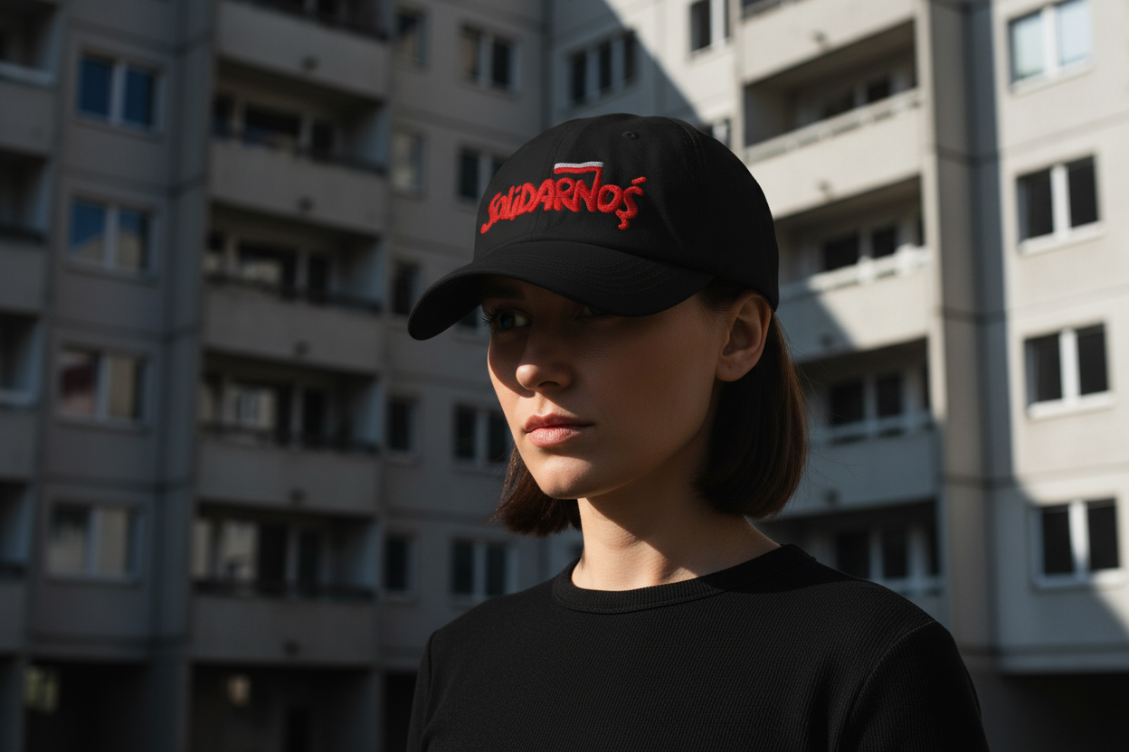 Woman in black long sleeve - Solidarność hat